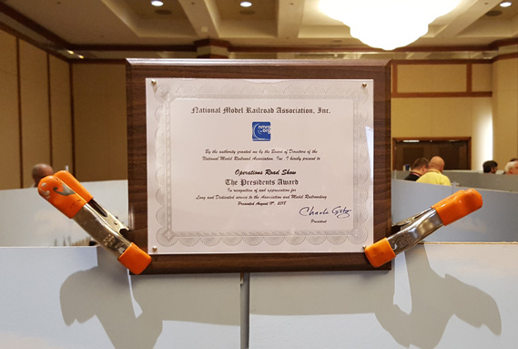 The NMRA Presidents Award, awarded to the Operations Road Show Team